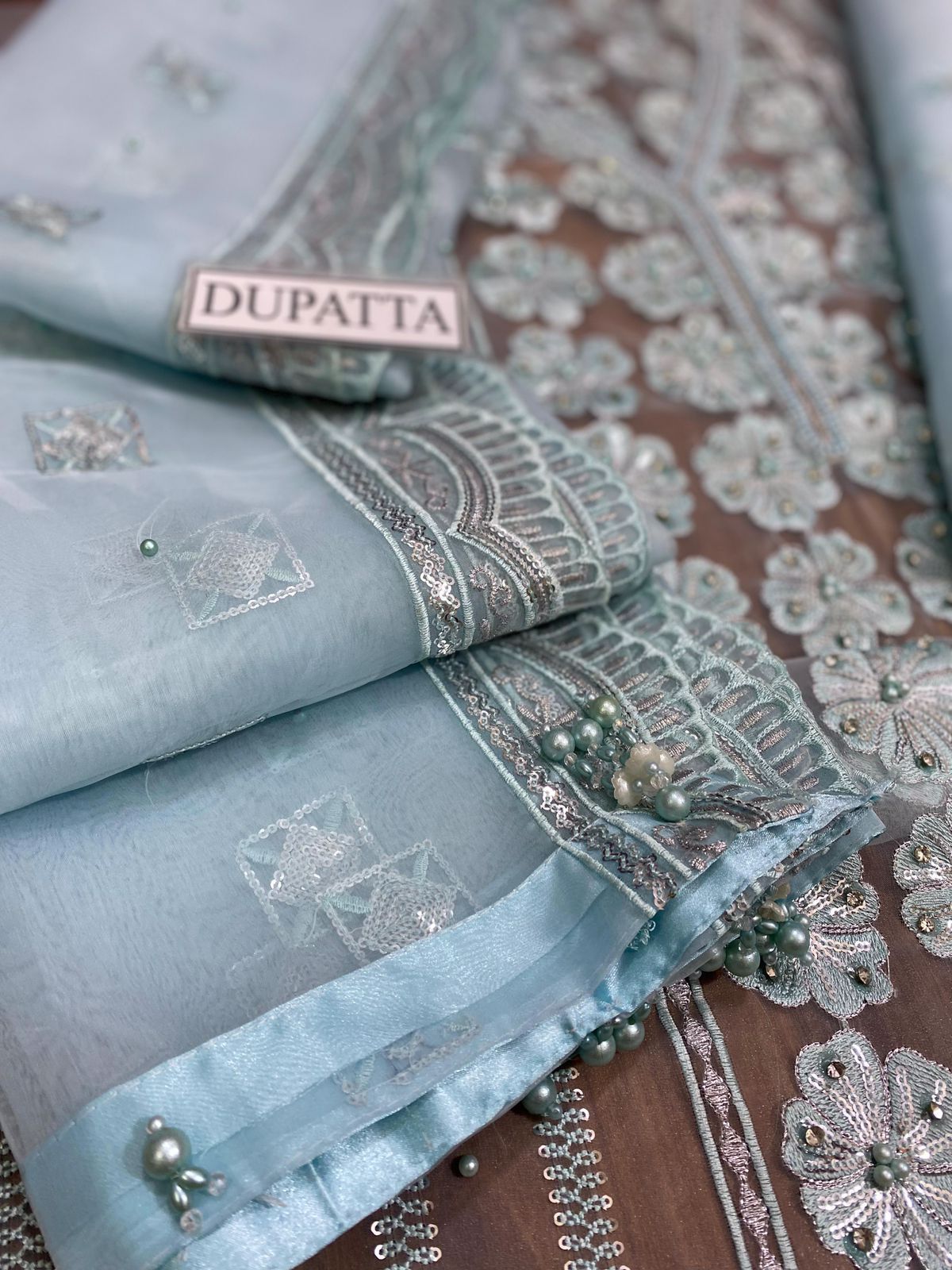 Agha Noor Hand Embellished Organza Dress