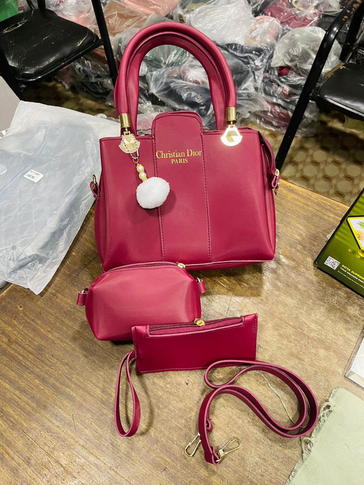 Christian Dior 3 Pcs Shoulder Bag With Keychain