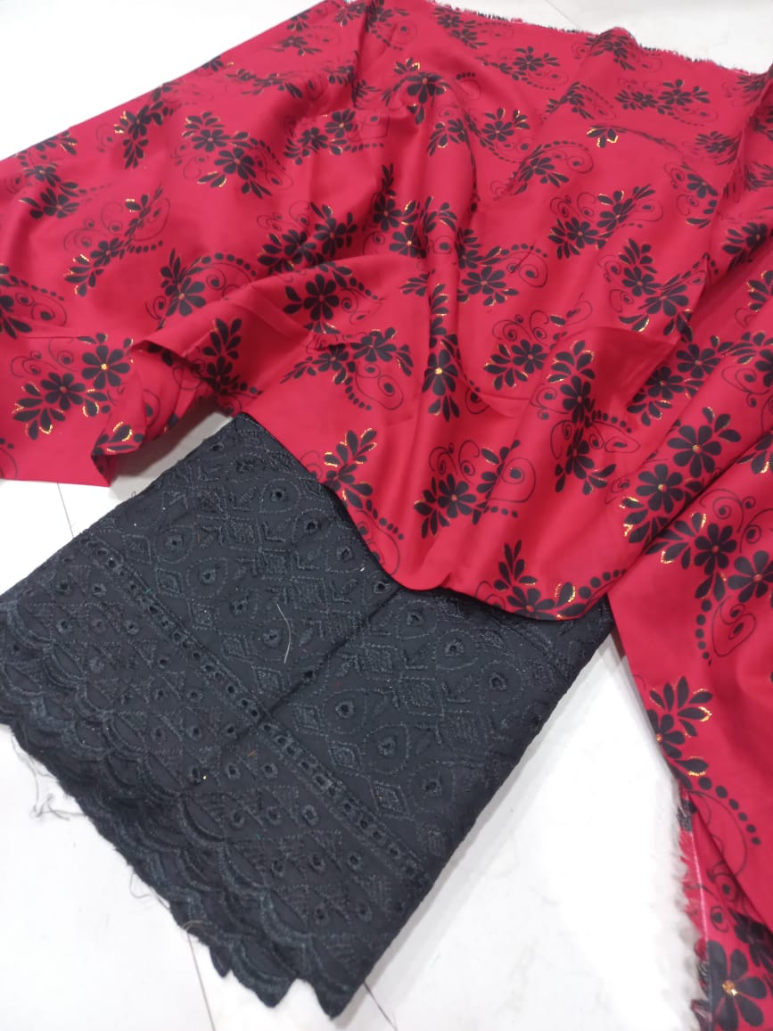 Printed 2 Pcs With Chikan Trouser