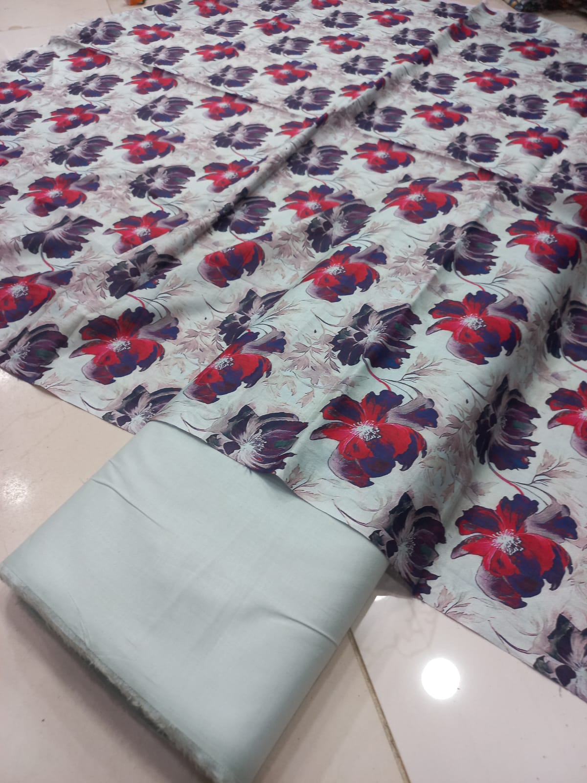 Mix Brand 2 Pcs Printed Suit With Plain Trouser