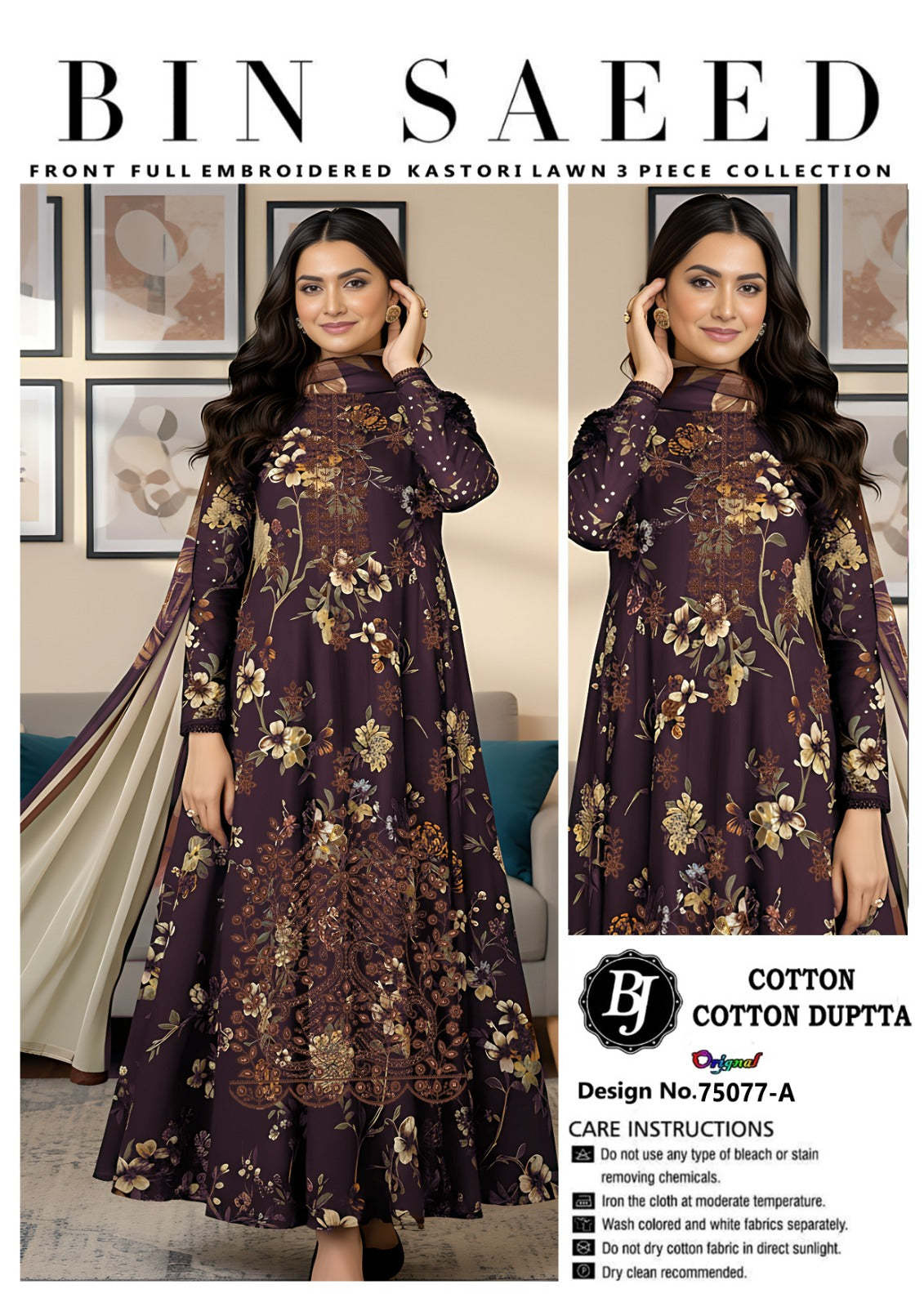 Bin Saeed Lawn Embroidered Collection BJ