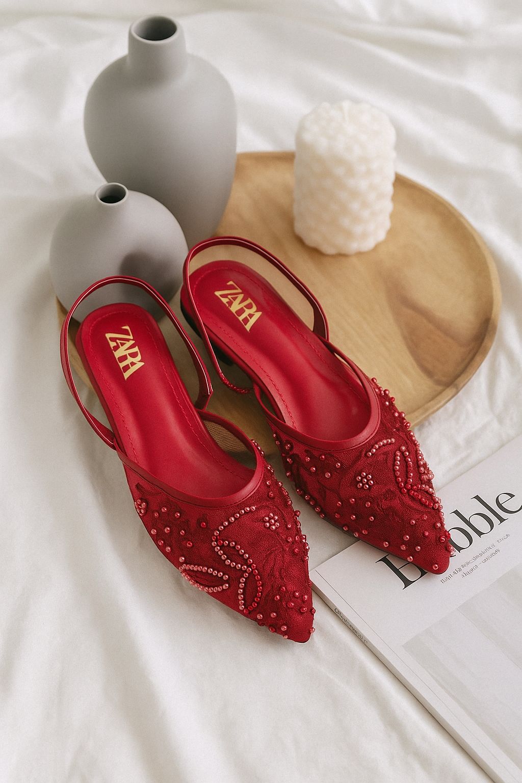 ZARA EMBROIDERED FLAT PUMPS
