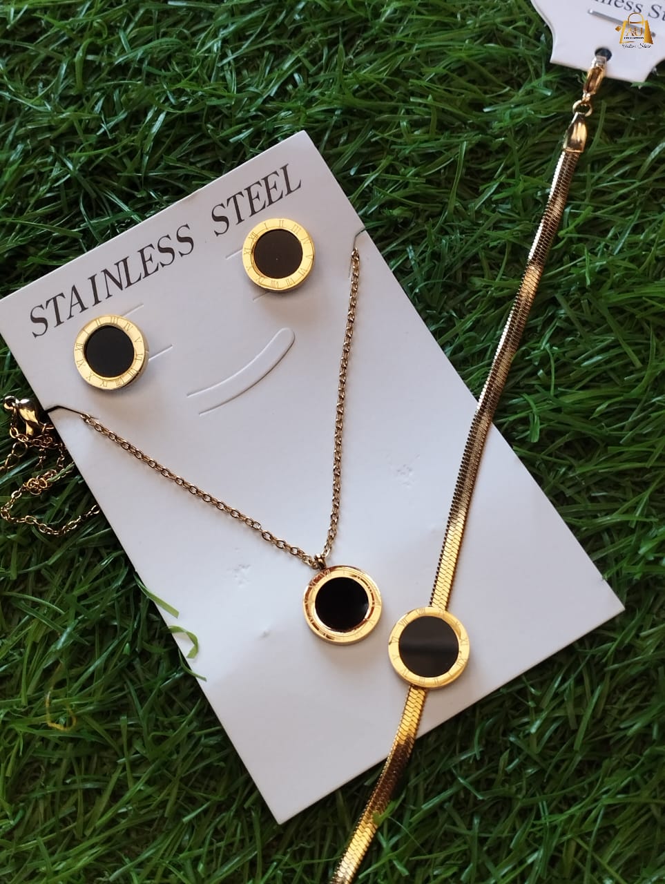 Stainless steel roman numerals bvlgari locket set with snake bracelet