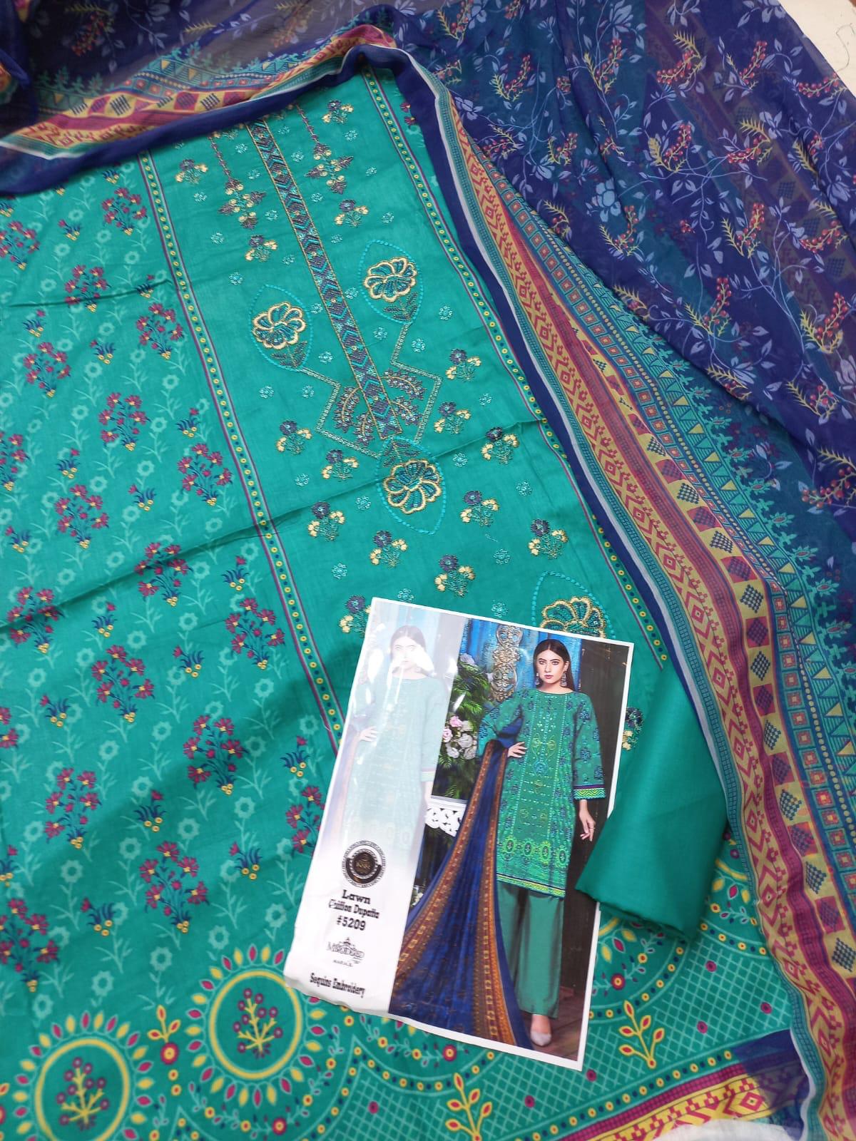 Emb 3 Pcs Suit With Printed