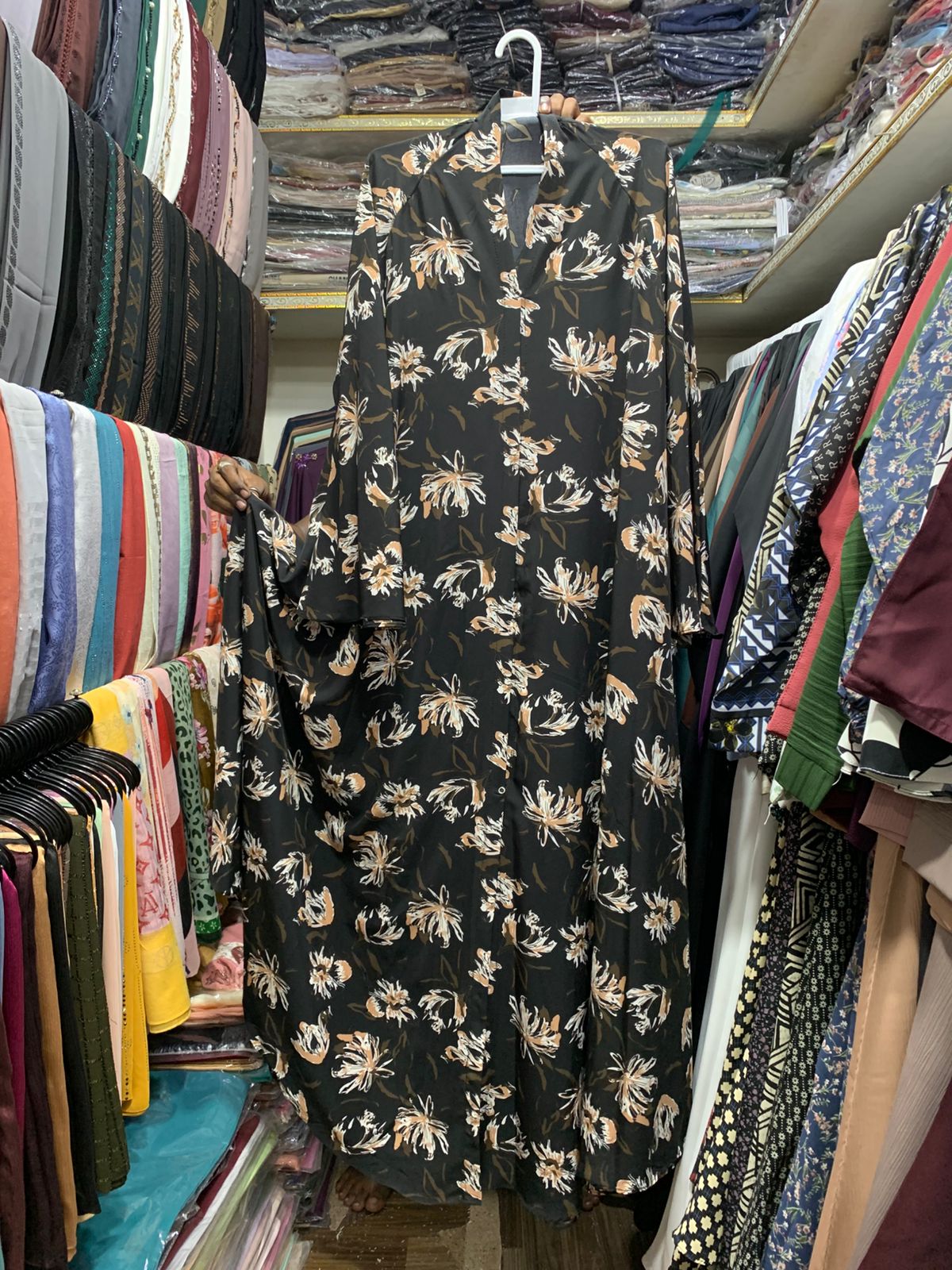 Printed frontopen abaya