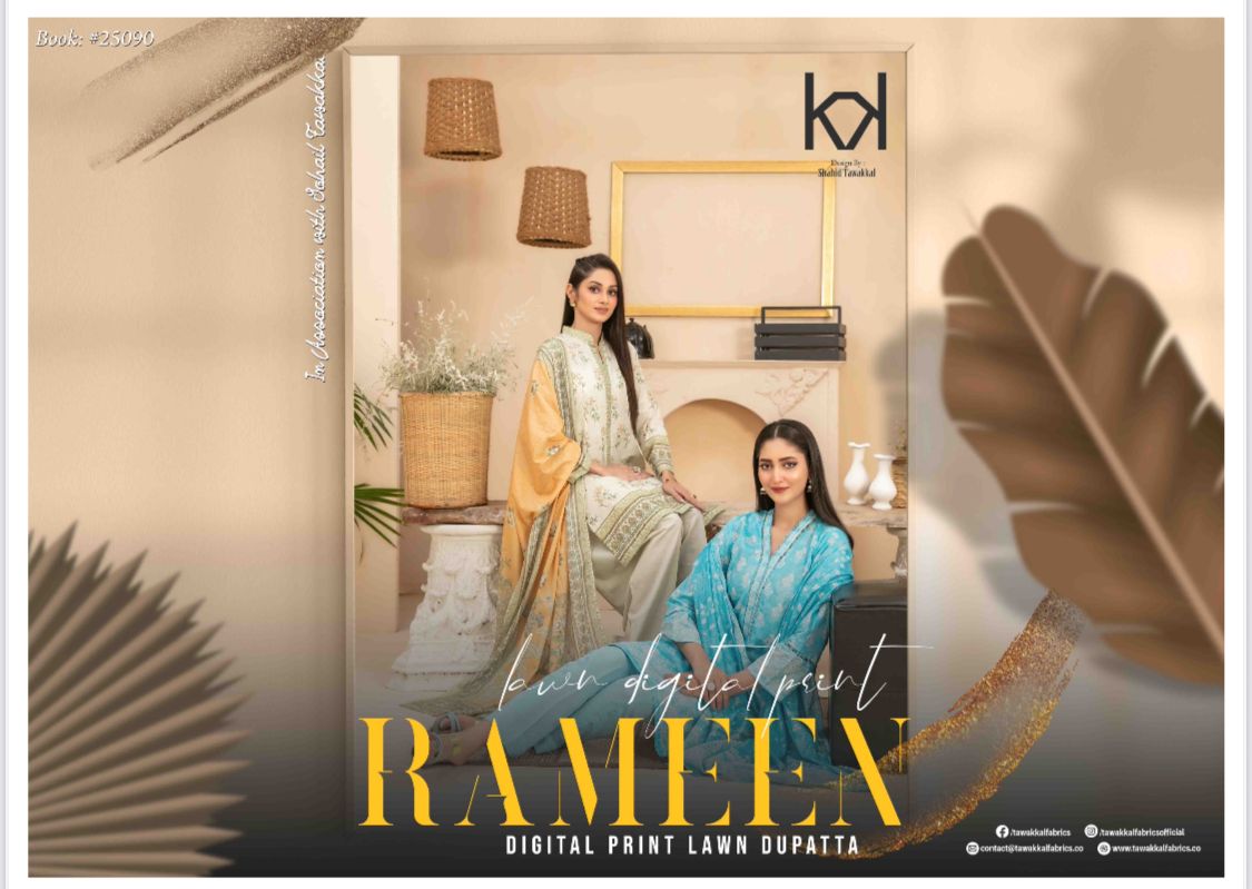 RAMEEN Digital Printed BANA DORA 3 PIECE BY TAWAKAL