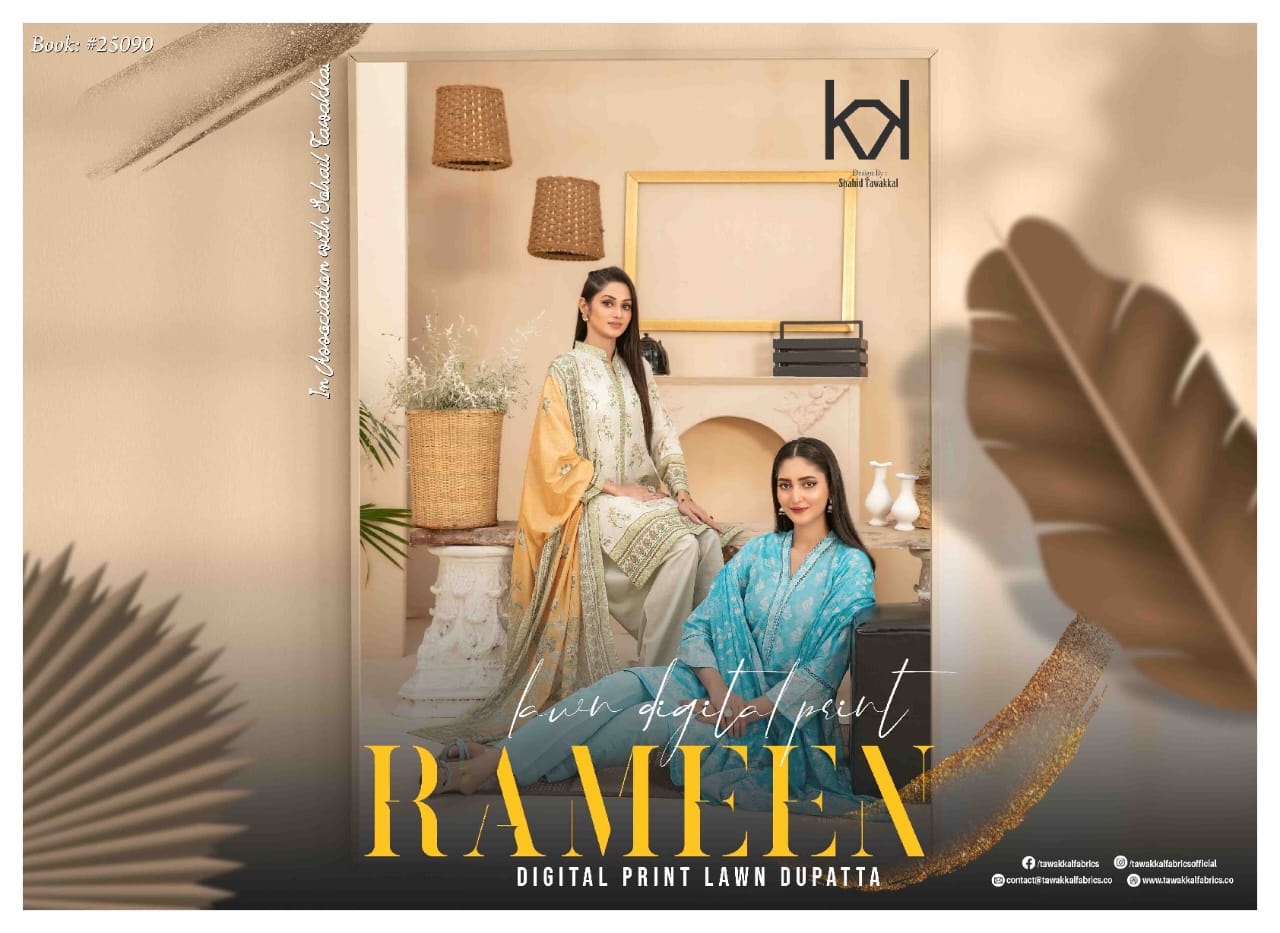 RAMEEN Digital Printed BANA DORA 3 PIECE BY TAWAKAL