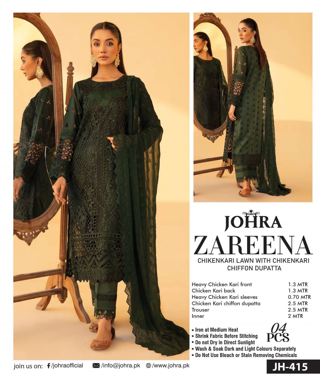 Zareena by Johra Chikan Kari Lawn With Chikan Kari Chiffon Dupatta