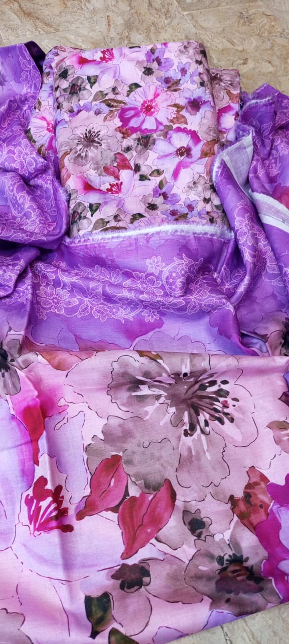 Mix Brand 3 Pcs Digital Printed Lawn Al-Karam Kasturi