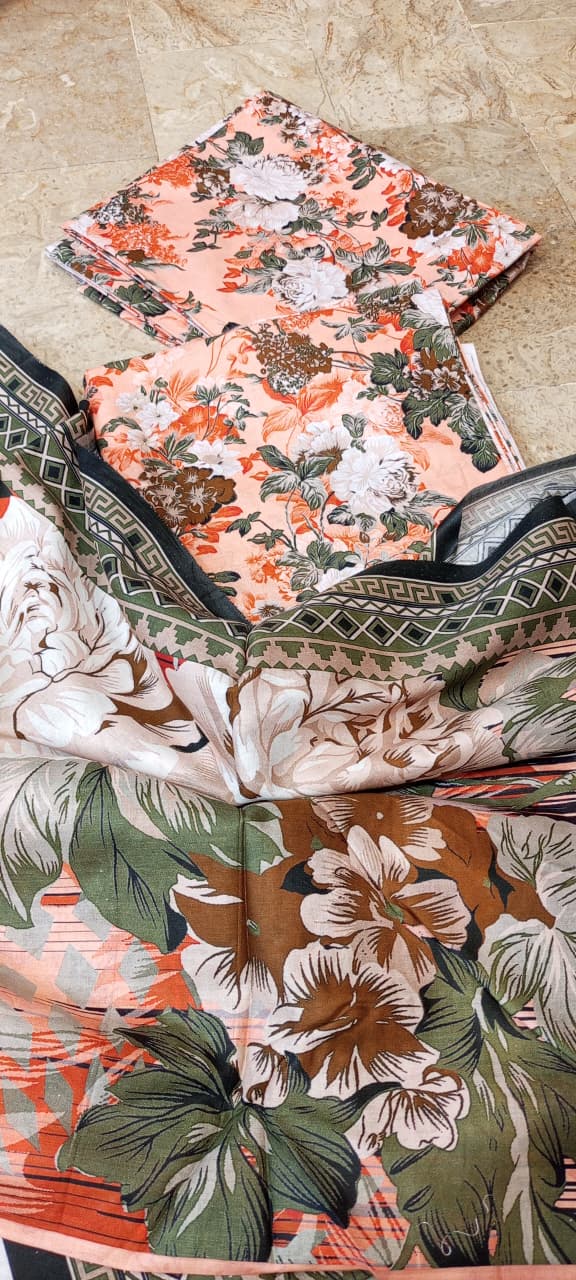 Mix Brand 3 Pcs Digital Printed Lawn Al-Karam Kasturi