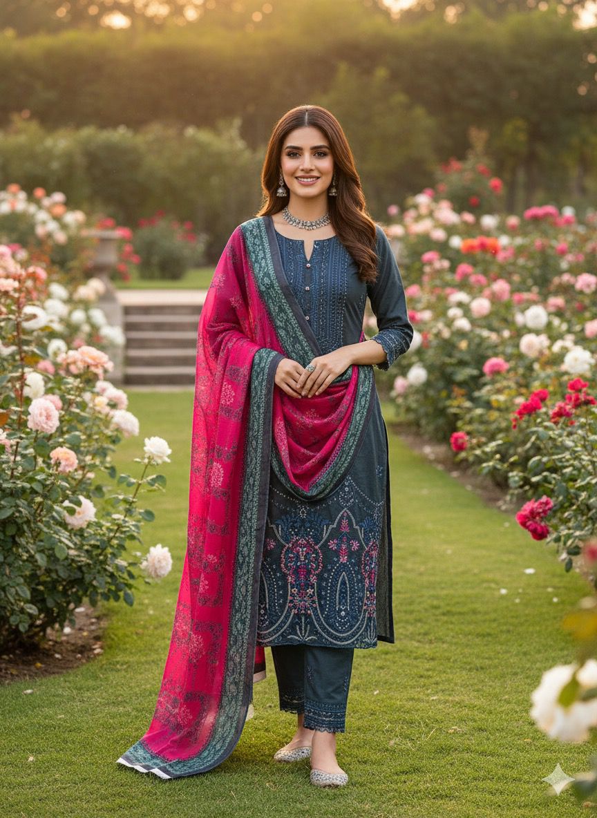 T.PARISHAYđź‘‘ Premium Embroidered 2 Piece Shirt Dupatta