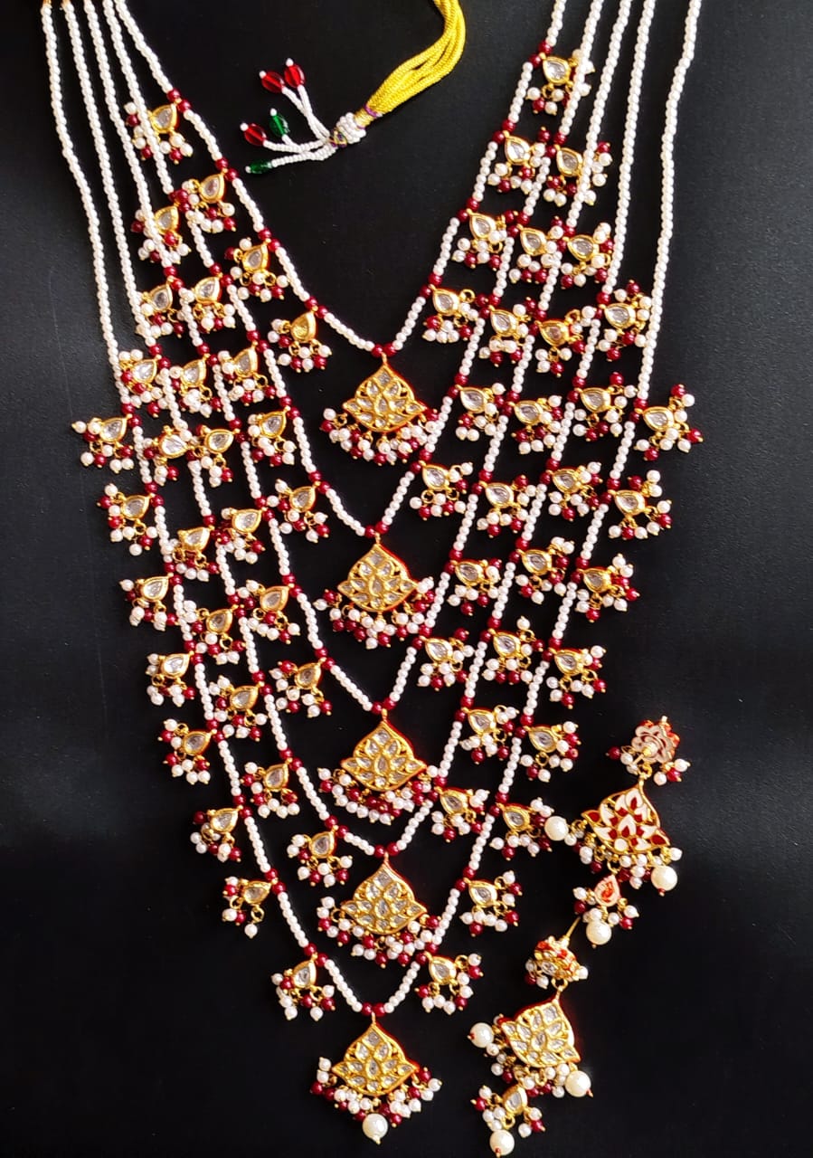 Beautiful 5 Layers Mala With Earings Back work Meena Kari
