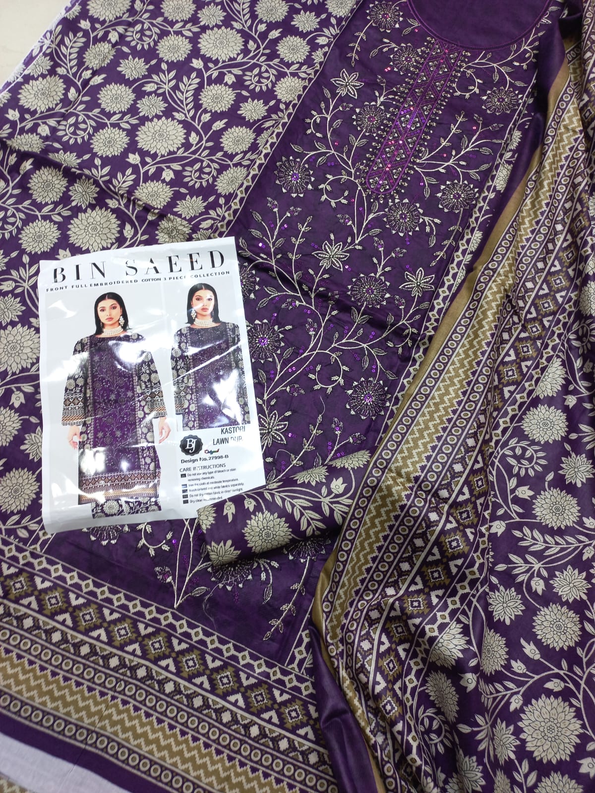 Bin Saeed Replica Embroidered 3 Pcs Suit