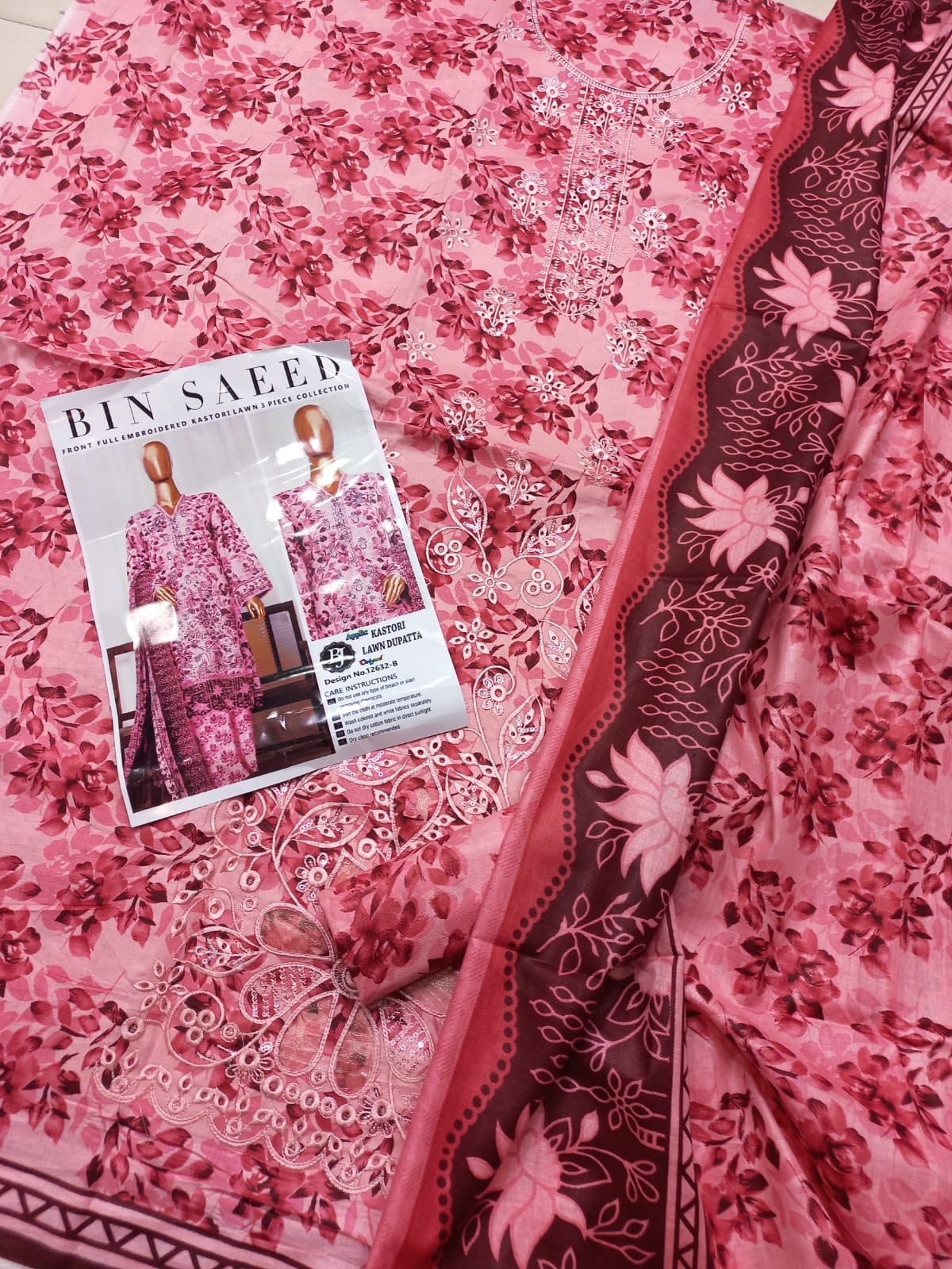 Bin Saeed Replica Embroidered 3 Pcs Suit