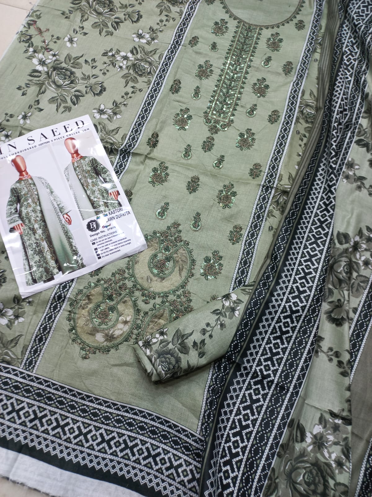 Bin Saeed Replica Embroidered 3 Pcs Suit