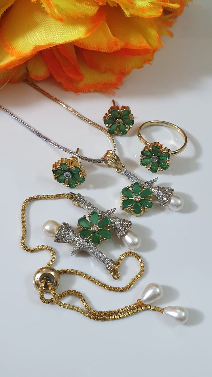 Indian Zarqoon Combo set Ring Adjustable With Chain