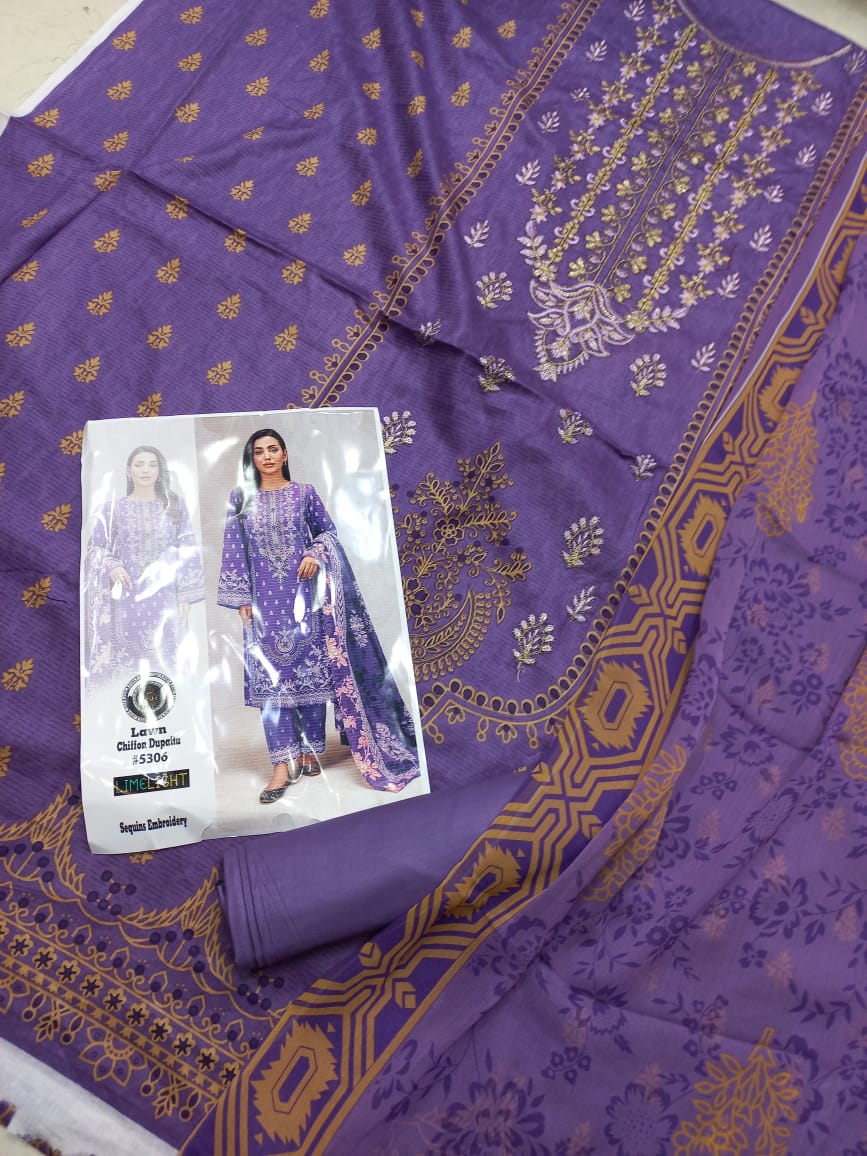 Embroidered 3 Pcs Suit With Printed Lawn Dupatta