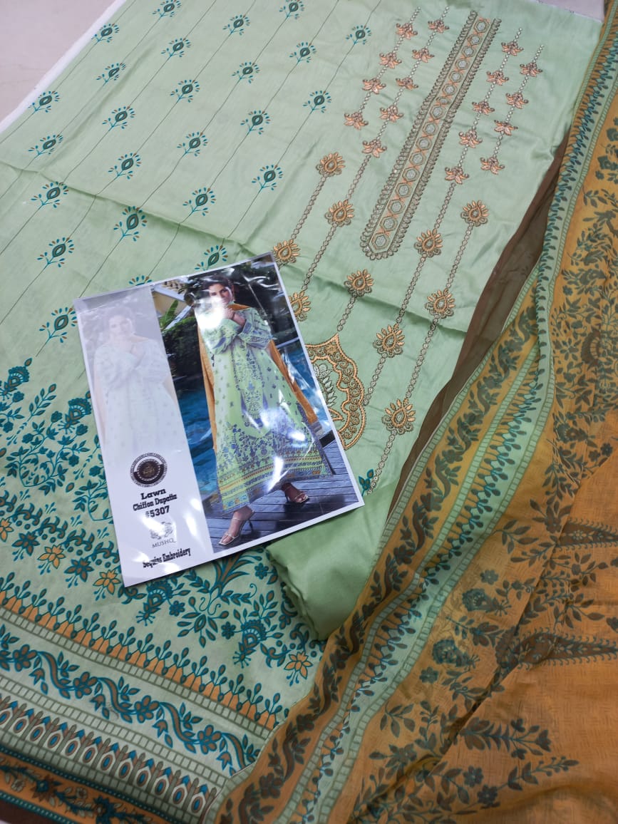 Embroidered 3 Pcs Suit With Printed Lawn Dupatta