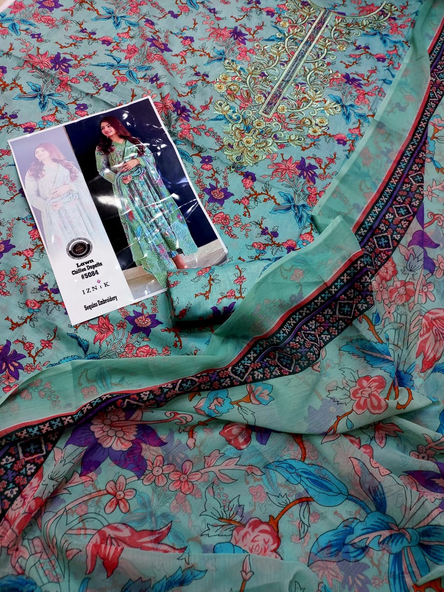 Embroidered 3 Pcs Suit With Printed Lawn Dupatta