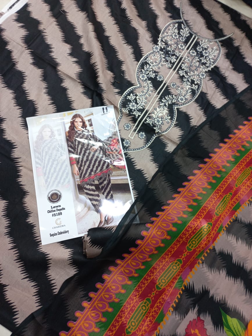 Embroidered 3 Pcs Suit With Printed Lawn Dupatta