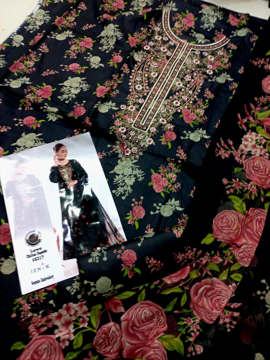 Embroidered 3 Pcs Suit With Printed Lawn Dupatta