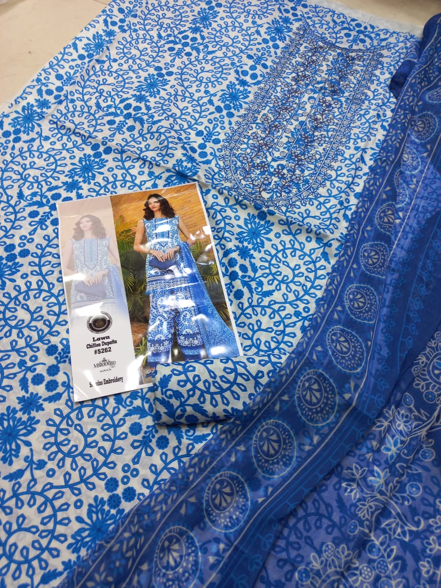 Embroidered 3 Pcs Suit With Printed Lawn Dupatta