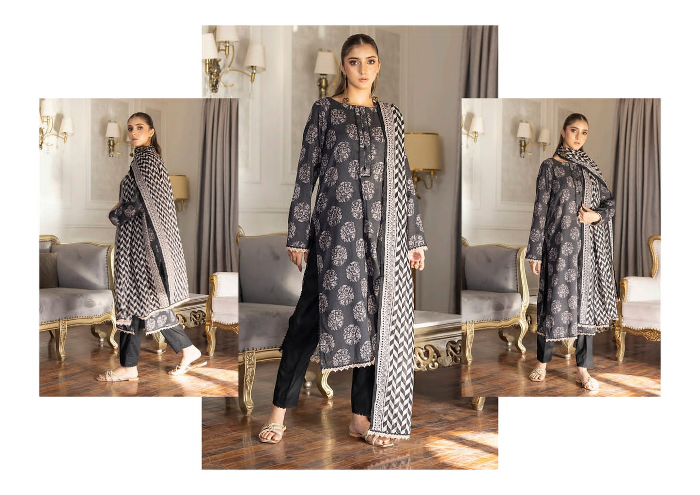 REGALIA BLACK WHITE Digital Premium Printed Lawn Collection