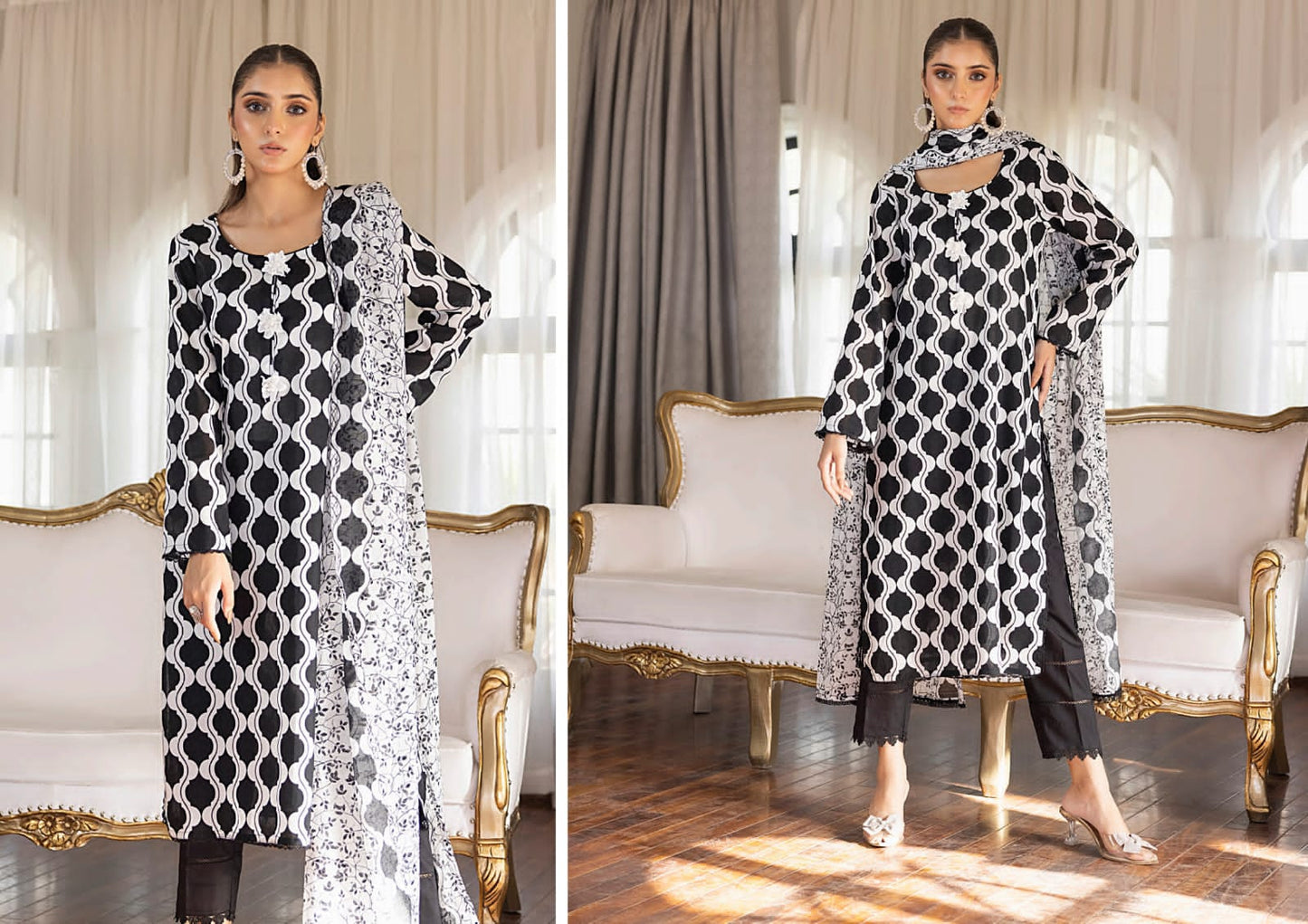 REGALIA BLACK WHITE Digital Premium Printed Lawn Collection