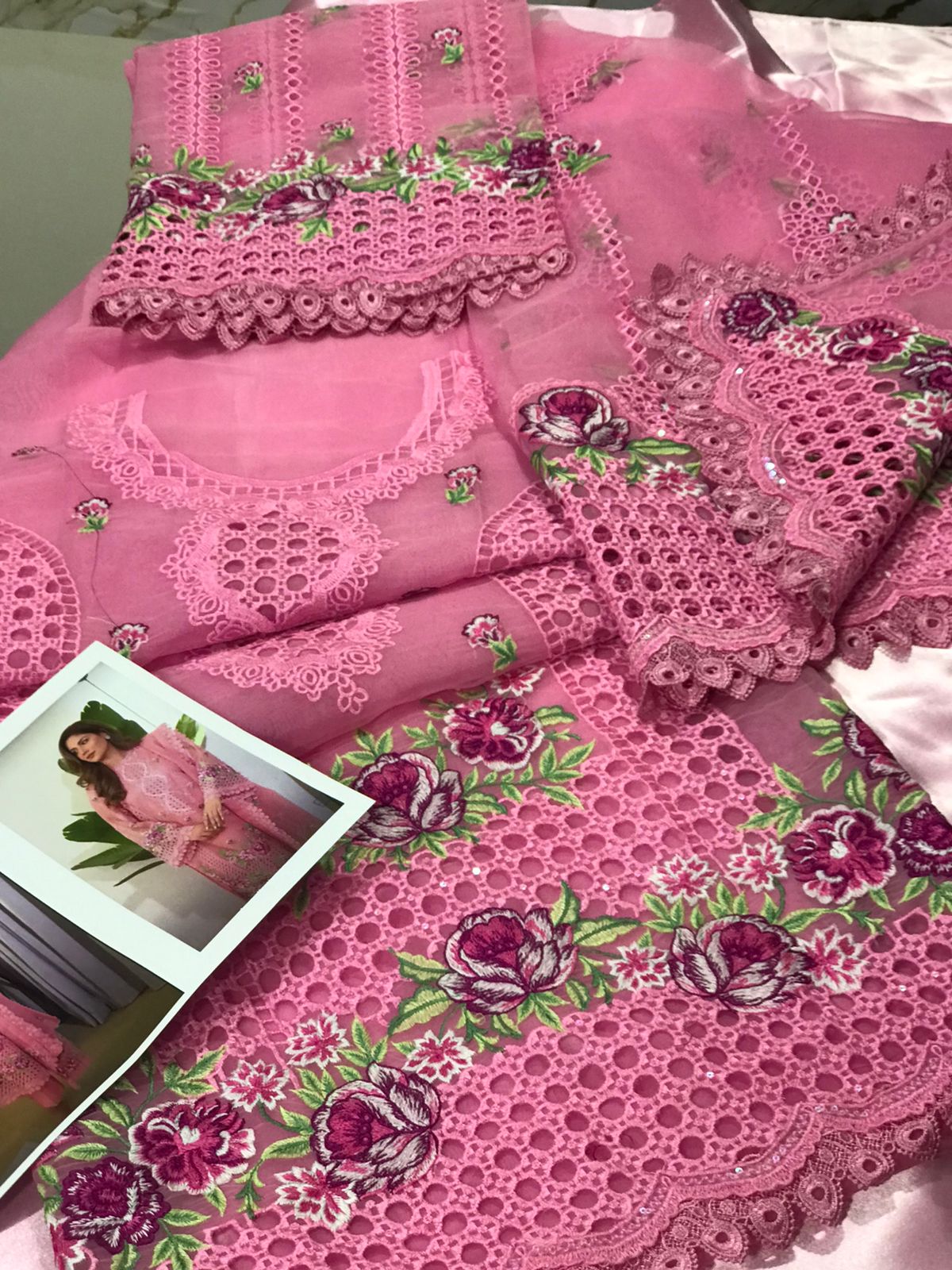 ANEELAS ORGANZA EMBROIDERED CHIKAN KARI