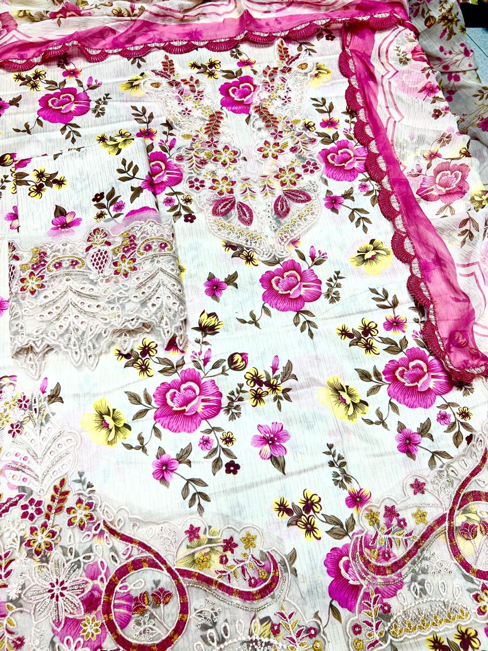 Mix Brand Lawn With Chiffon Dupatta