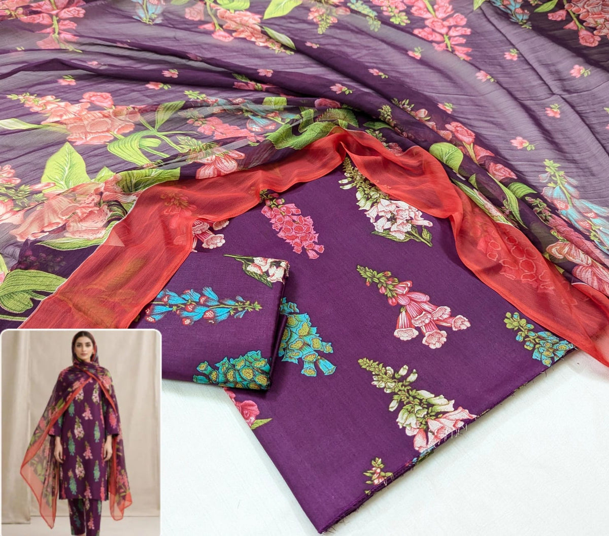 Printed Lawn With Chiffon Dupatta Collection