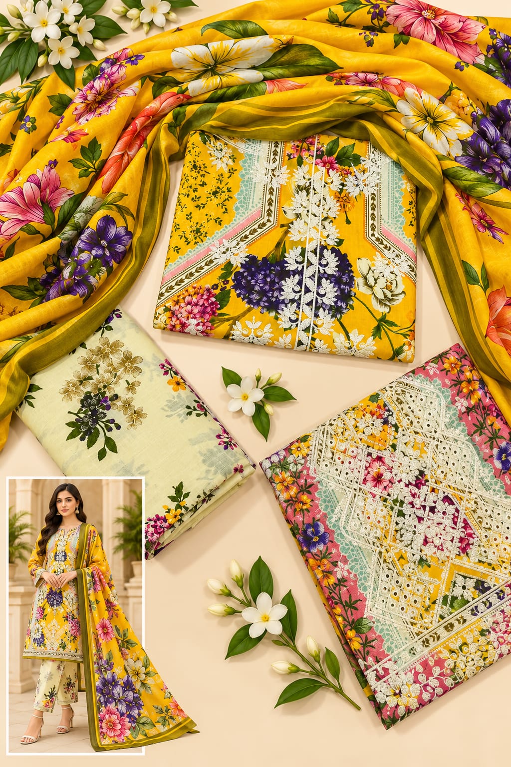 EMBROIDED COTTON 3 PCS LAWN