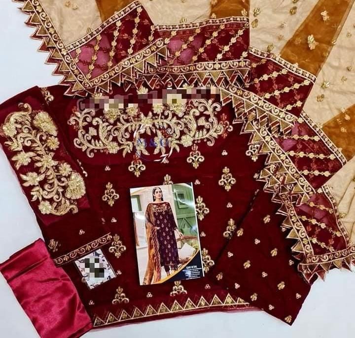 Eman Adeel Velvet Embroidery Suit Net Embroidary Dupatta