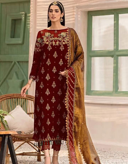 Eman Adeel Velvet Embroidery Suit Net Embroidary Dupatta