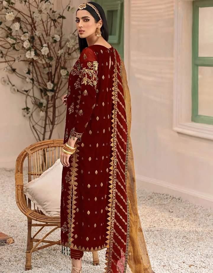 Eman Adeel Velvet Embroidery Suit Net Embroidary Dupatta