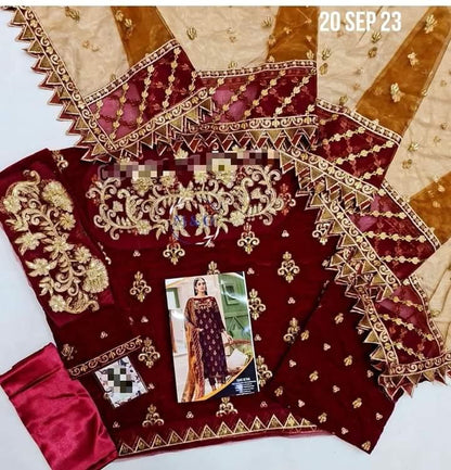 Eman Adeel Velvet Embroidery Suit Net Embroidary Dupatta