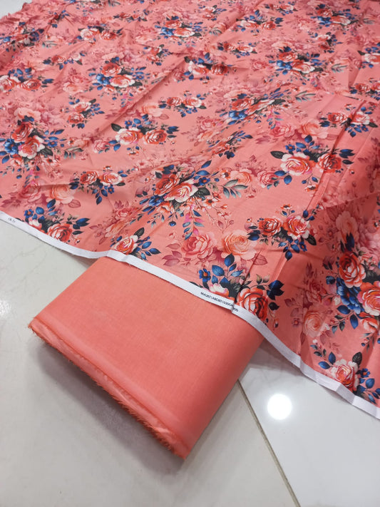 Mix Brand 2 Pcs Printed Suit With Plain Trouser