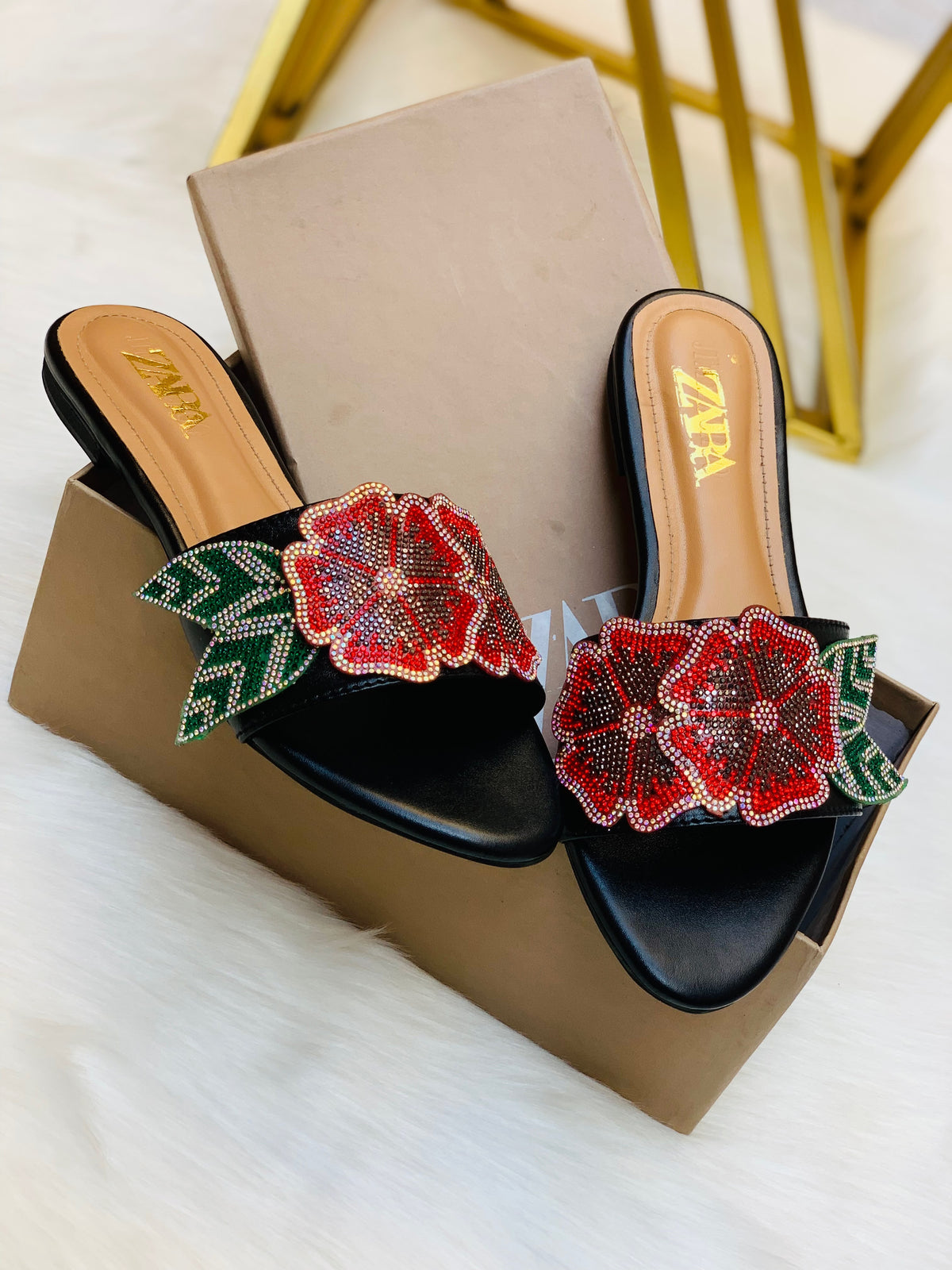 Zara Floral Embroidered Flat Slipper