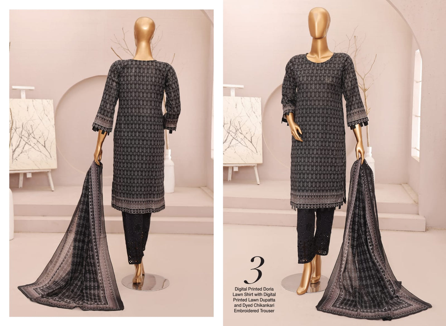 Forever Black Series Digital Printed Doria Lawn