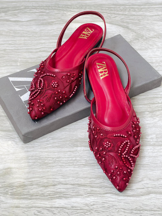 ZARA EMBROIDERED FLAT PUMPS