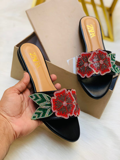Zara Floral Embroidered Flat Slipper