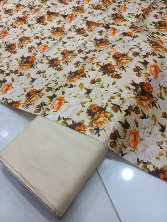 Mix Brand 2 Pcs Printed Suit With Plain Trouser