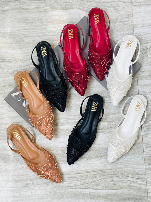 ZARA EMBROIDERED FLAT PUMPS