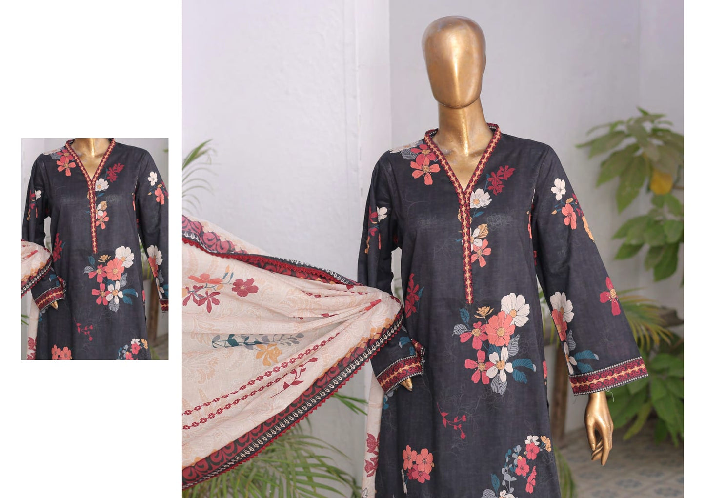 RAYA EXCLUSIVE MID SUMMER EMBROIDERED SLUB COTTON