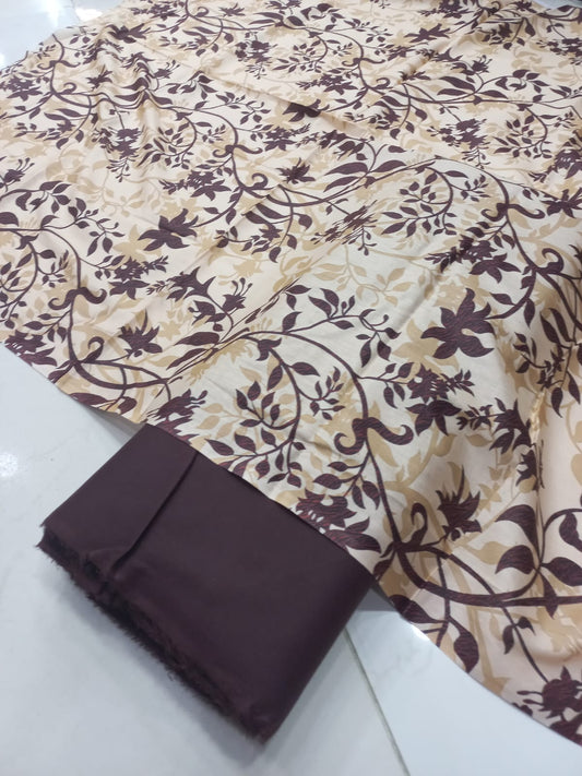 Mix Brand 2 Pcs Printed Suit With Plain Trouser