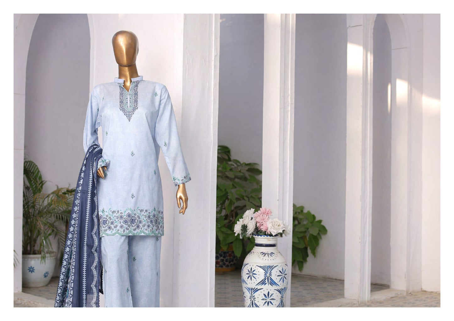 RAYA EXCLUSIVE MID SUMMER EMBROIDERED SLUB COTTON