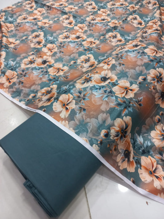 Mix Brand 2 Pcs Printed Suit With Plain Trouser