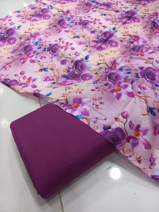 Mix Brand 2 Pcs Printed Suit With Plain Trouser