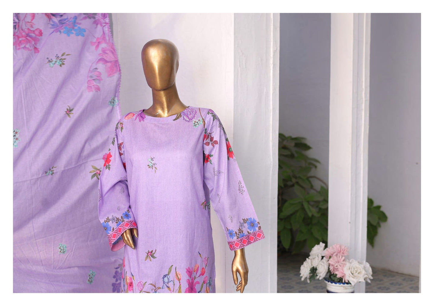 RAYA EXCLUSIVE MID SUMMER EMBROIDERED SLUB COTTON