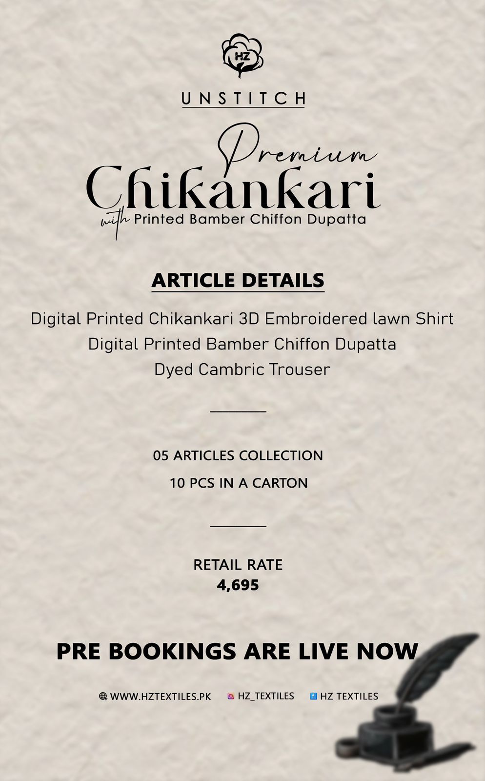 HZ PREMIUM CHIKANKARI WITH PRINTED BAMBER CHIFFON DUPATTA COLLECTION